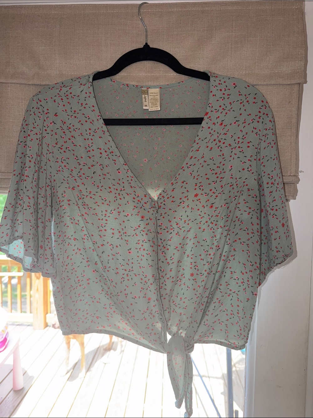 Japna Mint Green Floral Tie-Front Blouse